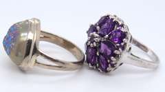 Lot of 2 Vintage 925 Sterling Silver Gemstone Rings