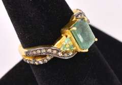 Wonderful Approx. 1.55CTW Emerald and Approx. 0.48CTW Diamond Ring in Gold Plated Sterling Silver