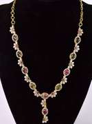 Fantastic Floral 10.75CTW Tourmaline & Approx. 5.00CTW Diamond Necklace in Gold Plated Sterling Silver