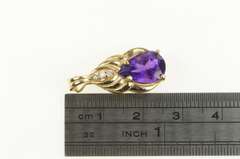 14K Yellow Gold Pear Amethyst Diamond Flowing Curve Drop Pendant