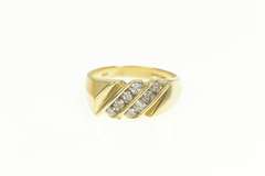 14K Yellow Gold Bypass Double Channel Diamond Retro Ring