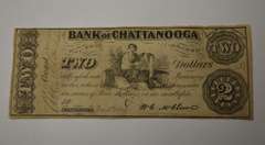 January 4th 1863 Bank Of Chattanooga, Tennessee $2 Obsolete Note, Circulated.