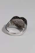 .925 Sterling Silver 15mm Heart Ring w/ Clear & Black Cubic Zarconia Stones Size 8