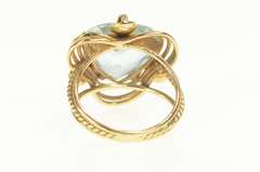 14K Yellow Gold 1950's Blue Topaz Ornate Heart Love Symbol Ring