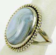 Signed Nakai Sterling Blue Lacy Agate Ring, Size 6