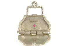 14K White Gold Sapphire Diamond Locket Purse Hand Bag Charm/Pendant