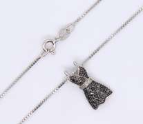 925 Sterling Silver Crystal Dress Pendant on Box Chain Necklace