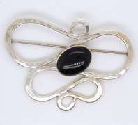 Vintage 925 Sterling Silver Signed Black Onyx Brooch