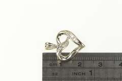 10K White Gold Baguette & Round Diamond Heart Love Charm/Pendant