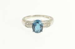 14K White Gold Oval London Blue Topaz Diamond Engagement Ring