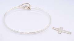 925 Sterling Silver Believe and Cross Charm Bangle