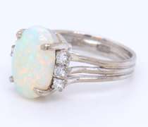 Lovely White Gold Created Opal and Diamond Ring