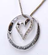 Vintage 925 Sterling Silver Heart Shaped Circle Pendant on Chain