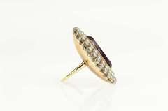 14K Yellow Gold Amethyst Seed Pearl Halo Statement Cocktail Ring