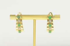 14K Yellow Gold Scalloped Diamond Emerald Statement Bar Earrings