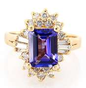 3.16ct Emerald Cut Tanzanite and 1.00ctw Diamond Starburst Yellow Gold Ring