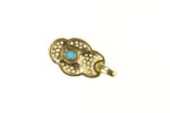 18K Yellow Gold Pave CZ Ornate Turquoise Scalloped Statement Pendant