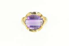 14K Yellow Gold Retro Fantasy Cut Amethyst Unique Statement Ring