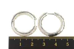 14K White Gold 1.34 Ctw Pave Diamond Inside Outside Hoop Earrings