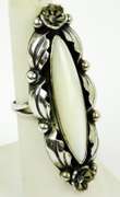 Elaborate Signed Navajo Sterling Mother of Pearl Ring, 6.5