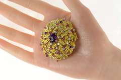 18K Yellow Gold 11.5mm Ctw Amethyst Ruby Diamond Retro Pin/Brooch