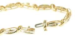 10K Yellow Gold 1.00 Ctw Baguette Diamond Oval Link Tennis Bracelet