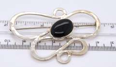 Vintage 925 Sterling Silver Signed Black Onyx Brooch