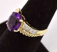 Amazing Amethyst and Diamond Ring in 14K Yellow Gold