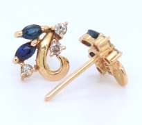 Fabulous 18kt Yellow Gold Marquise Shaped Blue Sapphire and Diamond Earrings