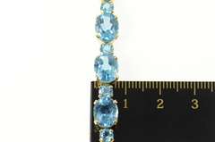 14K Yellow Gold Oval Blue Topaz Statement Classic Bracelet