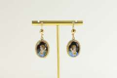 14K Yellow Gold R Blancher Limoges Ornate Pearl Dangle Earrings