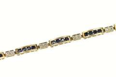 10K Yellow Gold Natural Sapphire Diamond Accent Bar Link Bracelet