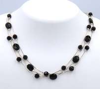 Vintage 925 Sterling Silver Black Onyx Multi Strand Necklace