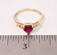 Romantic Heart Ruby and Diamond Ring in Yellow Gold