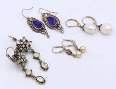 Group Lot of 4 Vintage 925 Sterling Silver Dangle Earrings