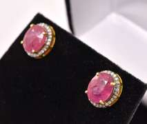 Precious 7.00CTW Ruby & 0.50CTW Diamond Earrings in Gold Plated Sterling Silver