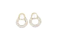 18K White Gold 0.84 Ctw Button Pearl Diamond Circle Statement Earrings
