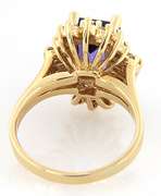 3.16ct Emerald Cut Tanzanite and 1.00ctw Diamond Starburst Yellow Gold Ring