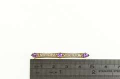 14K Yellow Gold Tiered Amethyst Diamond Bar Statement Pendant