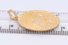 Fabulous Yellow Gold Diamond Cut Dish Charm Pendant with Engraved Lion