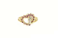 14K Yellow Gold Ruby Diamond Accent Heart Love Symbol Ring