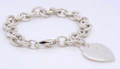Tiffany & Co 925 Sterling Silver Bracelet with Heart Shaped Charm