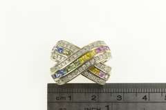 14K White Gold 1.33 Ctw Natural Sapphire Rainbow Diamond X Pendant