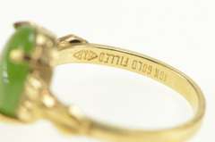 Gold Filled Retro Oval Green Nephrite Bow Accent Ring