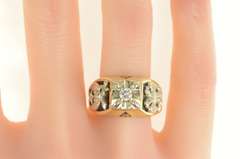 18K Yellow Gold 0.25 Ct Diamond Mens Squared Masonic Shriners Ring