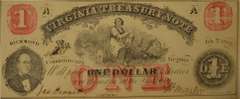 July 21 1862 $1 Virginia Treasury Note Uncirculated.