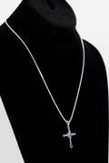 .925 Sterling Silver Cross w/ Tanzanite Gem Stones 38mm x 24mm
