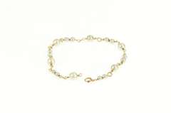 14K Yellow Gold Pearl Beaded Chain Link Classic Statement Bracelet