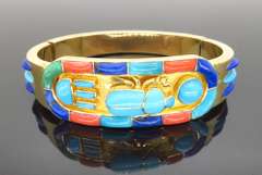Lapis, Coral, and Turquoise Bangle Bracelet made in 14k