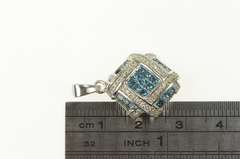 14K White Gold 2.50 Ctw Princess Blue & White Diamond Cluster Pendant
